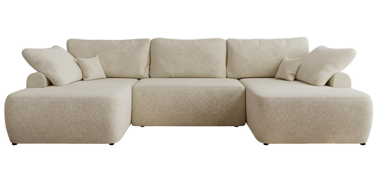 WOHNLANDSCHAFT CUBO U Creme Struktur - Creme/Schwarz, Kunststoff/Textil (370/100/187cm) - MKS