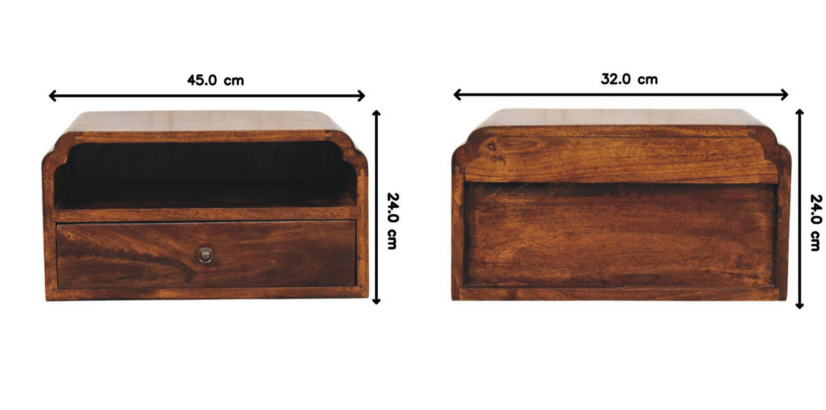 NACHTTISCH mit edlem Kastanien-Finish, 1 Schublade, 1 offene Ablage, braun - Braun, Holz/Metall (45/24/32cm) - Artisan Furniture