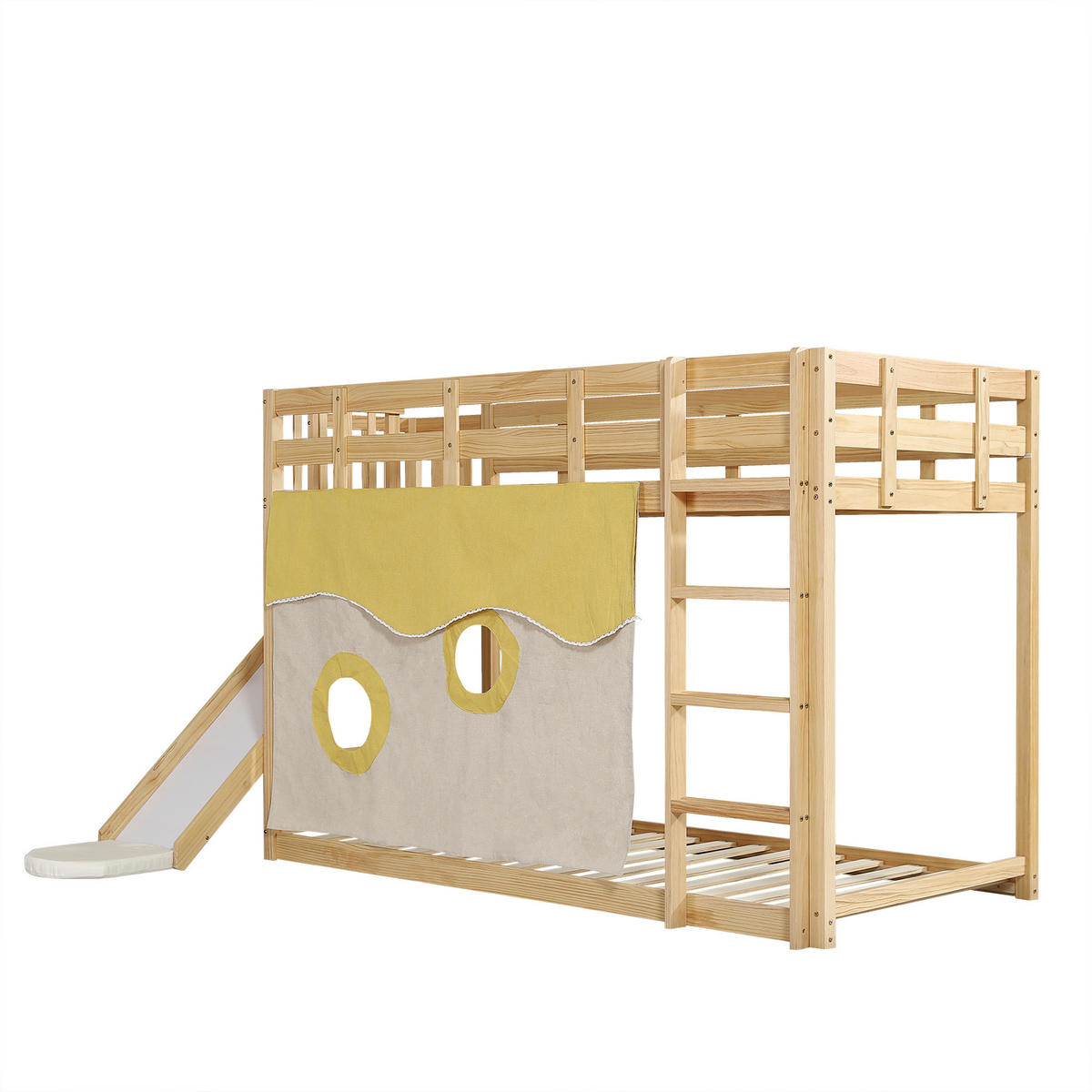 ETAGENBETT 90/200 cm Natürlich mit Bettvorhang und Rutsche - Naturfarben, Holz (90/200cm) - Oxeza
