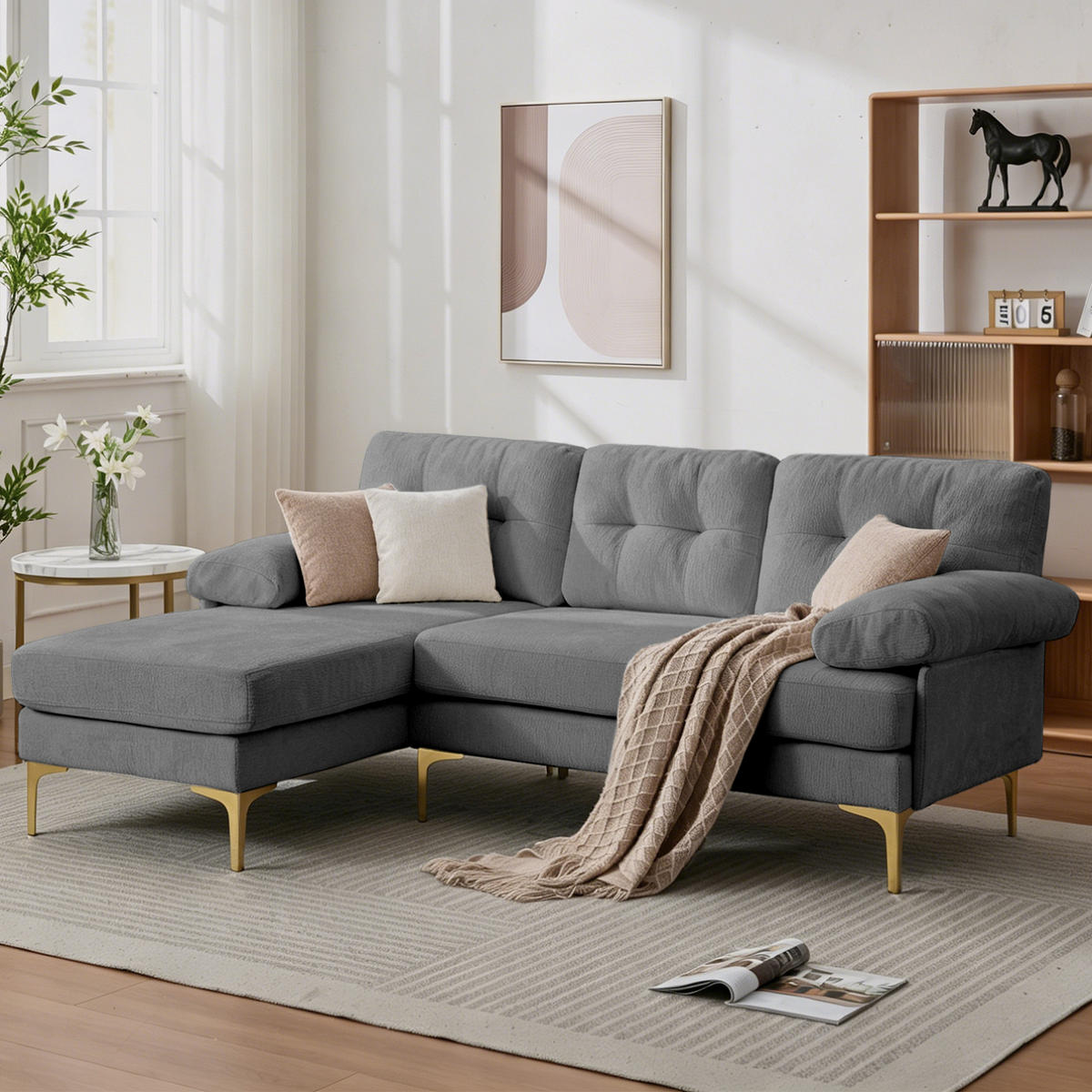 ECKSOFA DE-34003 wechselbare Liegefunktion Grau - Grau, Holz (130/187.5cm) - ComfortXL