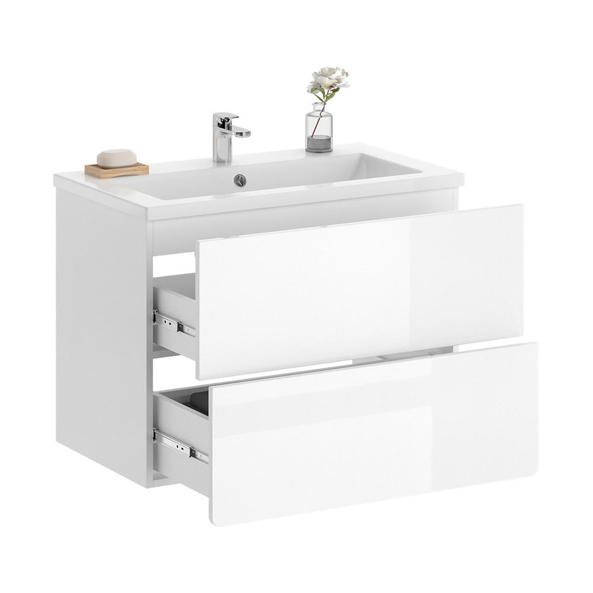 WASCHTISCHKOMBI Izan, Weiß Hochglanz, 2 Teile - Weiß, Holzwerkstoff (80/59.3/46cm) - Vicco