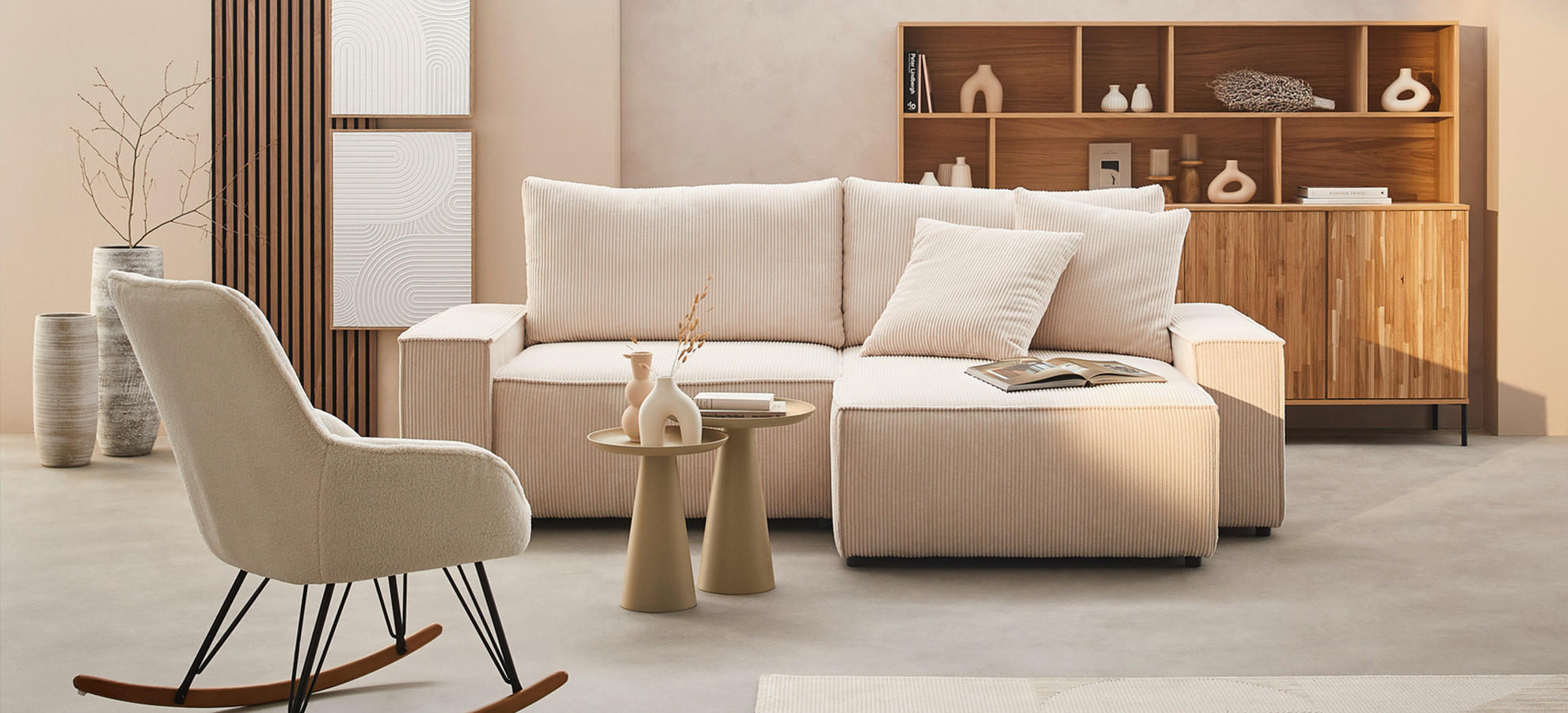 Krémová rohová sedačka do L