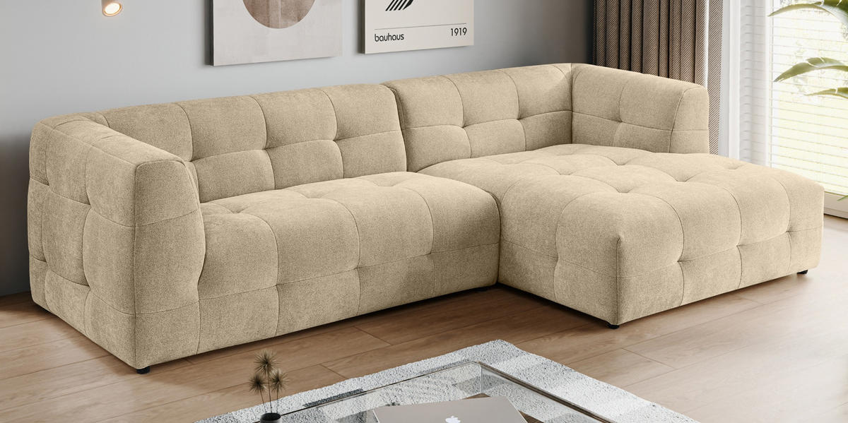 SOFA beige Webstoff 292 x 161 cm, Ecksofa 5-Sitzer, L-Sofa Ottomane rechts - Beige, Holz/Textil (292/161cm) - Inn.Furn