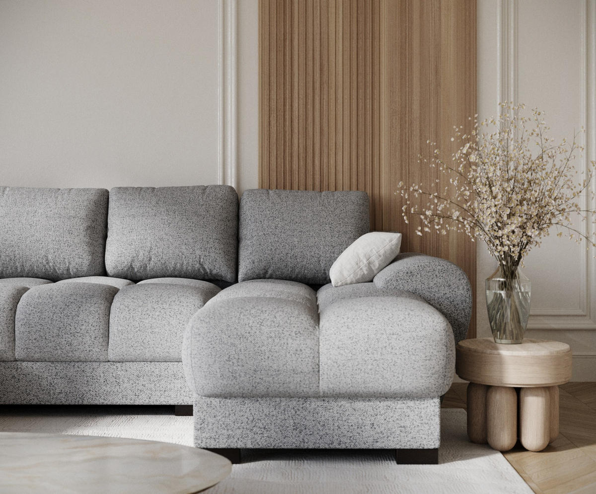 WOHNLANDSCHAFT Peebles Grau Webstoff - Schwarz/Grau, Holz/Holzwerkstoff (330/90/175cm) - Maison de Reve