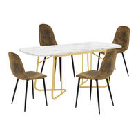 ESSTISCH SET mit 4 Retro-Stühlen - Braun, Holzwerkstoff/Textil (180/75/80cm) - Urban Meuble