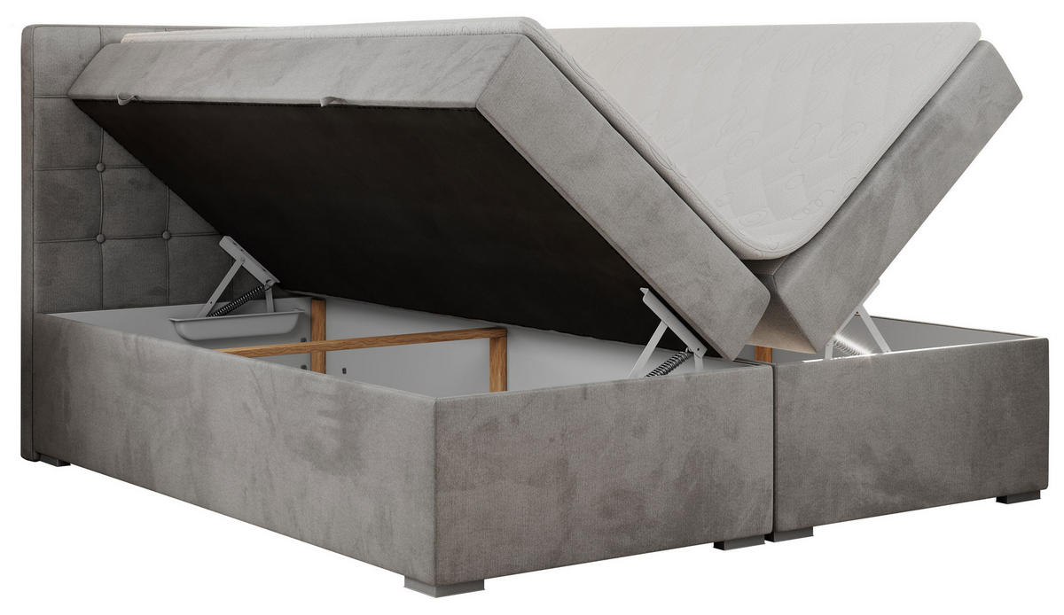 BOXBETT CARMEN 160/200 Hellgrau Velvet - H3 - Hellgrau, Holz/Textil (160/200cm) - MKS