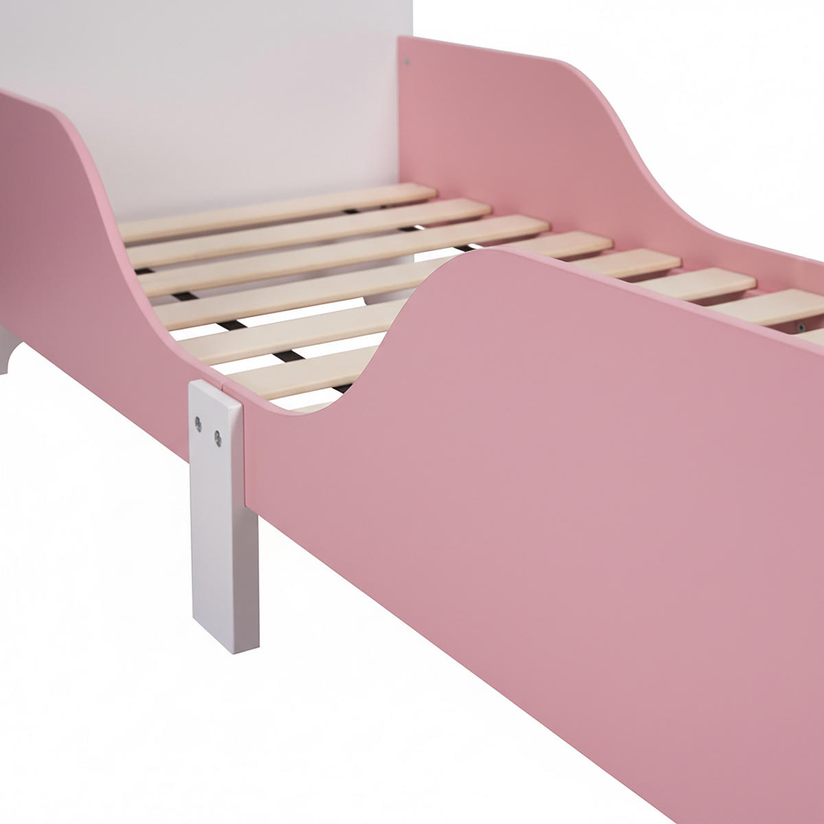 KINDERBETT Rosa Weiß Rausfallschutz 70x140 cm - Rosa, Holz/Holzwerkstoff - Relaxdays
