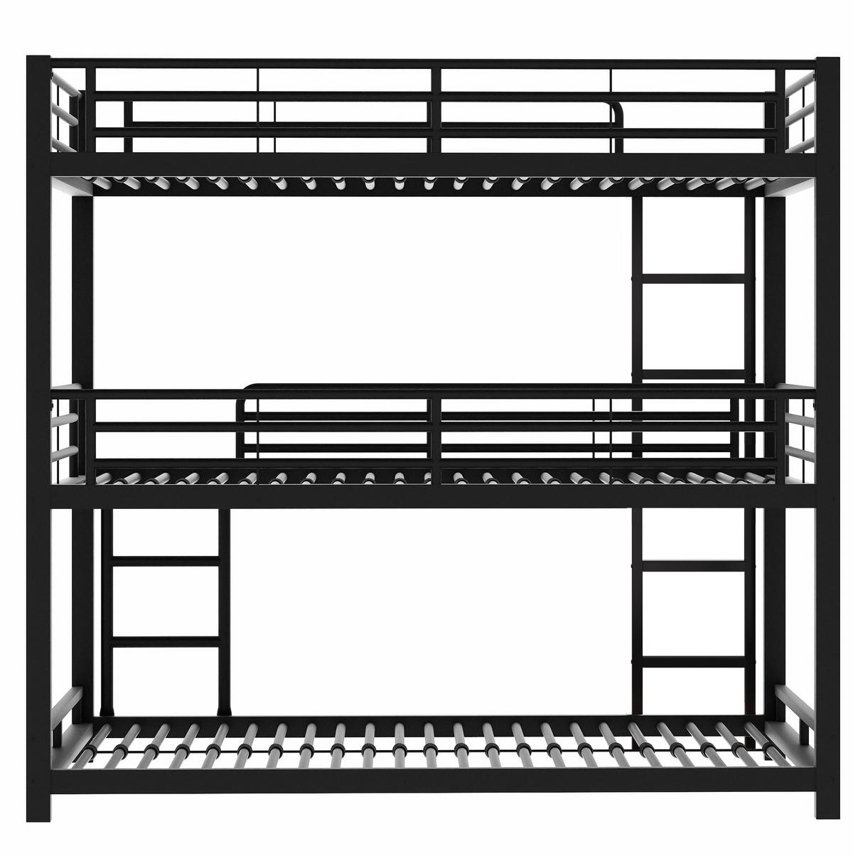 ETAGENBETT 90/200 cm aus Metall in Schwarz – Dreifachbett mit Leiter - Schwarz, Metall (90/200cm) - BEAOK