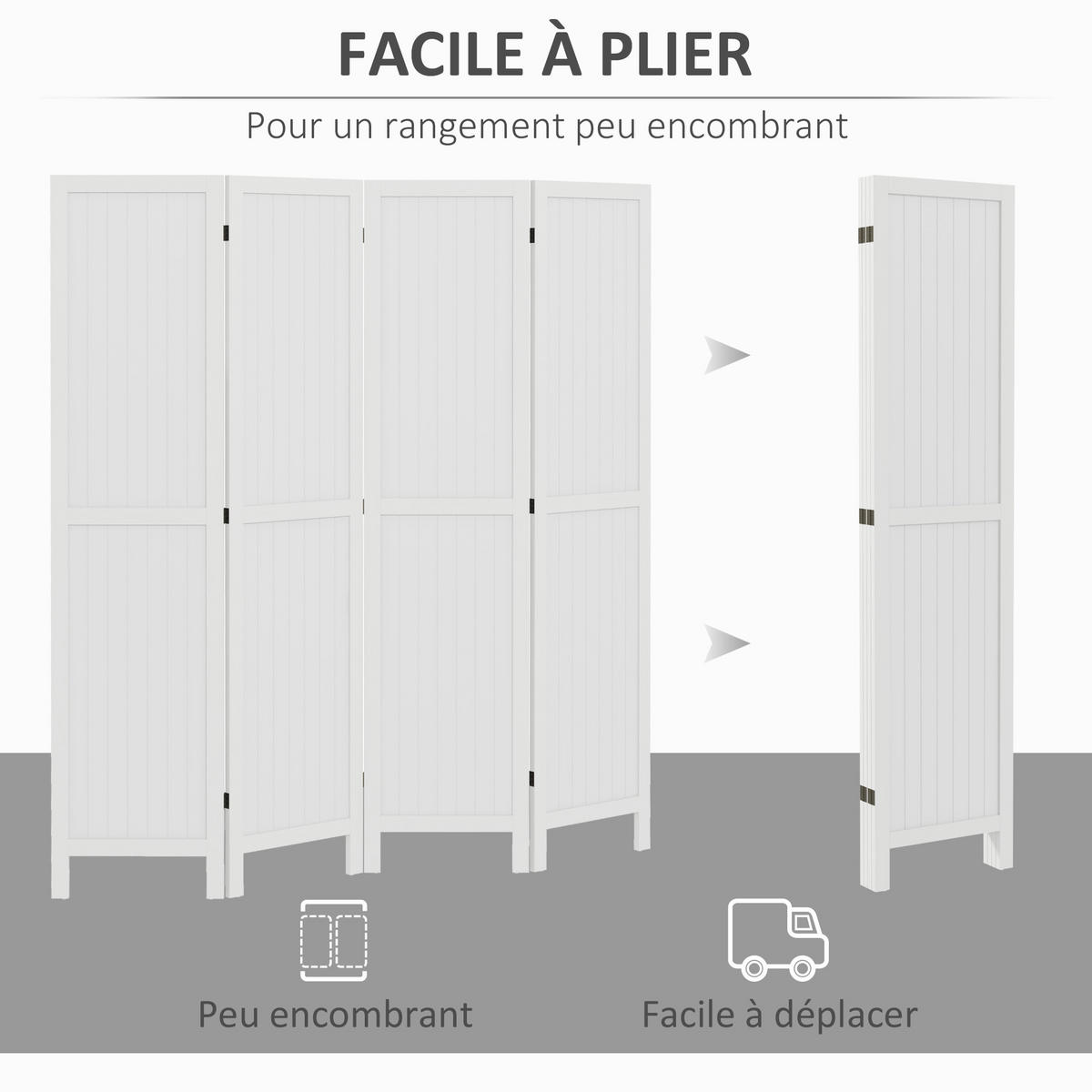 PARAVENT DE-14252 4-teilig, klappbar, 160x170 cm Weiß - Weiß, Holz (160/170/1.8cm) - ComfortXL