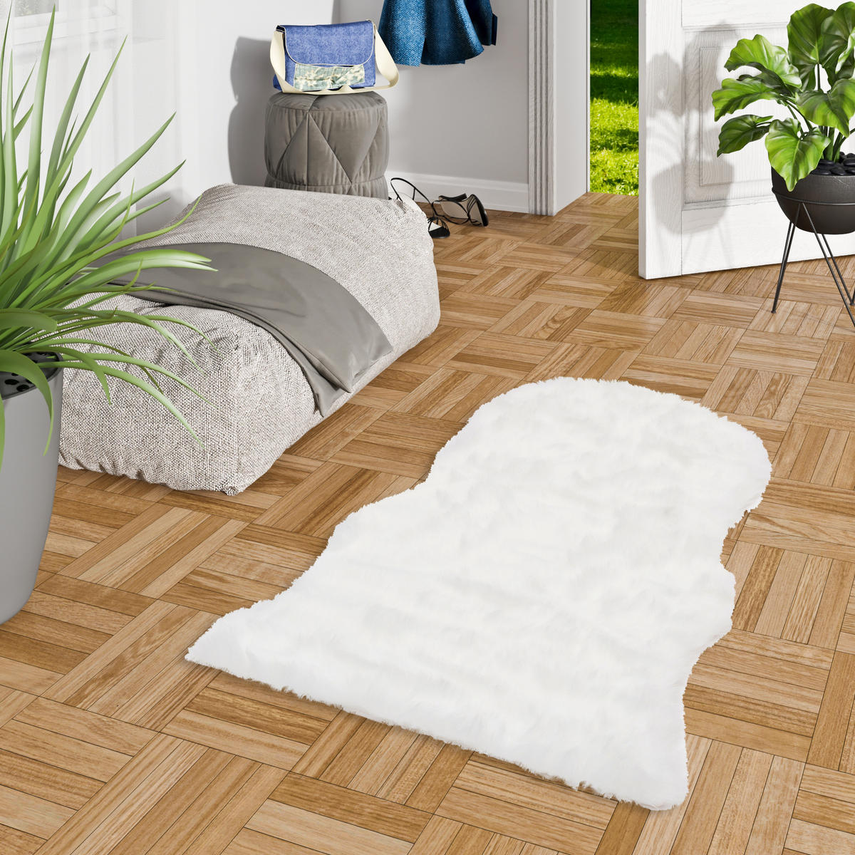 LUXUS SUPER SOFT FELLTEPPICH ASPEN MELIERT SHAPE - Weiß, Textil (55/80cm) - Pergamon