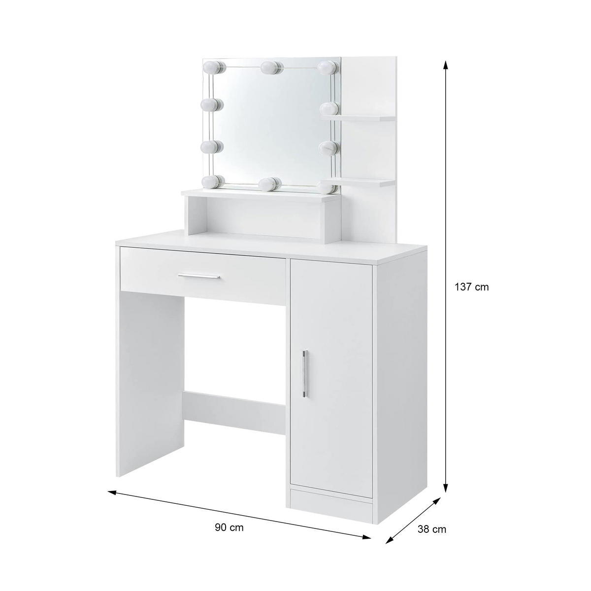 SCHMINKTISCH mit LED - Weiß, Holzwerkstoff (38/137/90cm) - ML-DESIGN