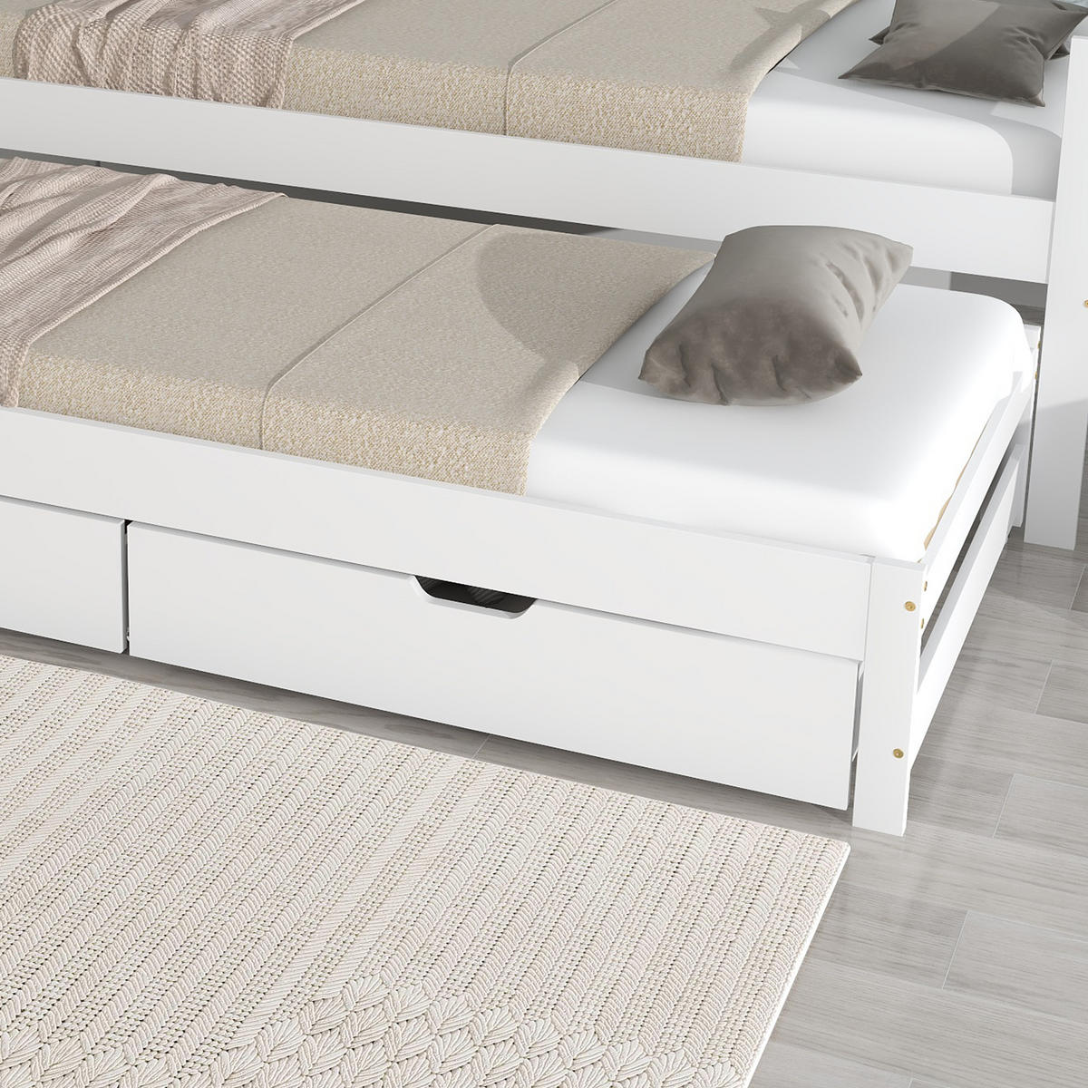 AUSZIEHBETT 90/200 cm DE-00511, in Weiß, Rollbett und 2 Schubladen - Weiß, Holz (90/200cm) - ComfortXL