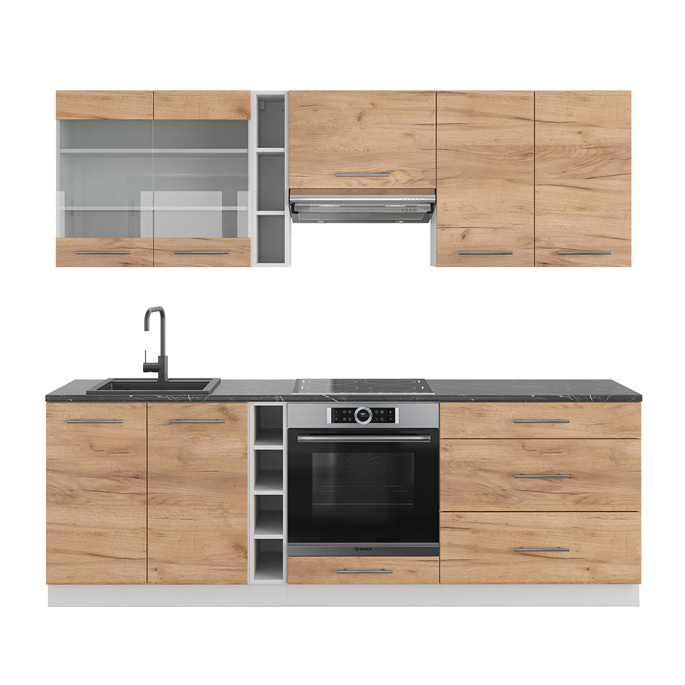 KÜCHENZEILE Fame-Line Goldkraft Eiche/Weiß 235 cm, AP Anthrazit - Eiche Wotan/Weiß, Holzwerkstoff (235/81.6/60cm) - Vicco