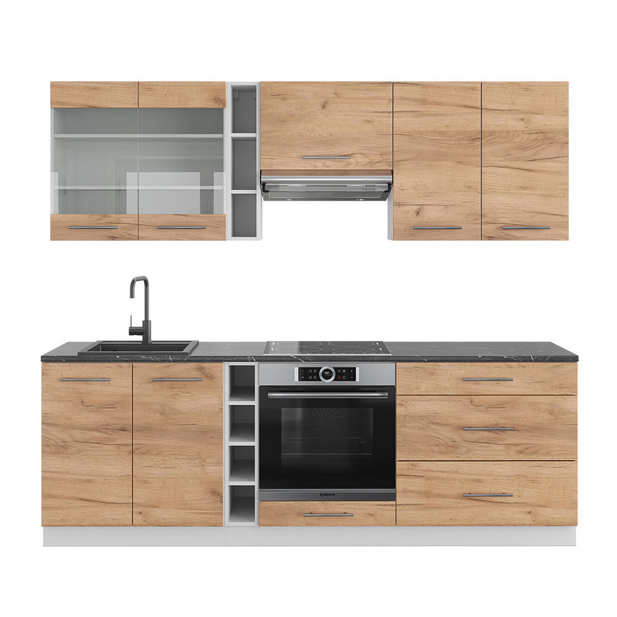 KÜCHENZEILE Fame-Line Goldkraft Eiche/Weiß 235 cm, AP Anthrazit - Eiche Wotan/Weiß, Holzwerkstoff (235/81.6/60cm) - Vicco