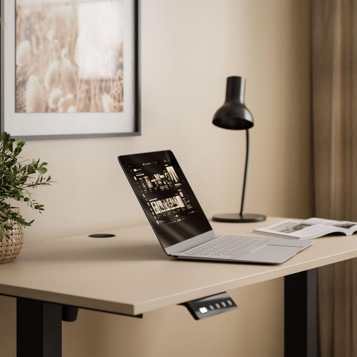 SCHREIBTISCH SPACE höhenverstellbar mit Metallbeinen schwarz/Kaschmir - Kaschmir, Holzwerkstoff (60/110/69.5cm) - Lookway