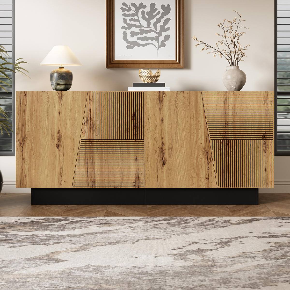 SIDEBOARD 160cm geometrisch verstellbare Böden modern - Schwarz, Holzwerkstoff (40/72/160cm) - FLIEKS