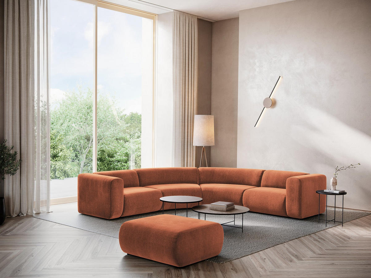 POUF Chenille Stoff Orange - Terra cotta/Schwarz, Kunststoff/Textil (94/40/89cm) - Makamii