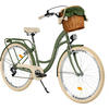 CITY-FAHRRAD Milord mit Weidenkorb, 28 Zoll, Khaki, 7-Gang - Grün, Metall (46cm) - Milordbikes