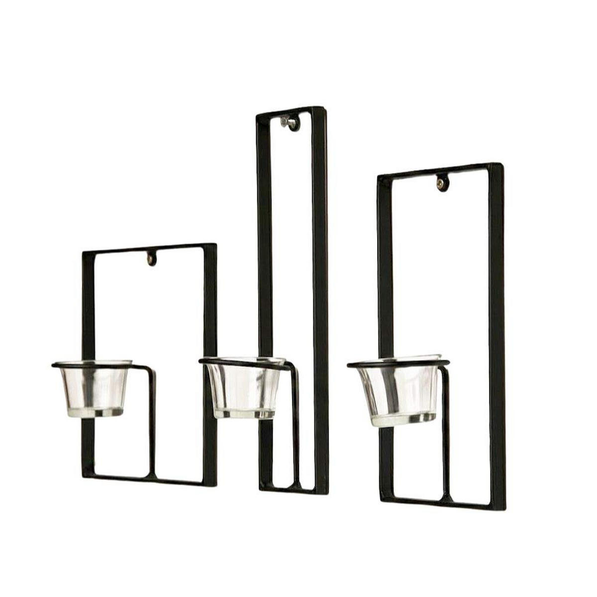 WANDTEELICHTHALTER 3-teilig Metall Schwarz 18–28 cm - Schwarz, Metall (28cm) - DanDiBo