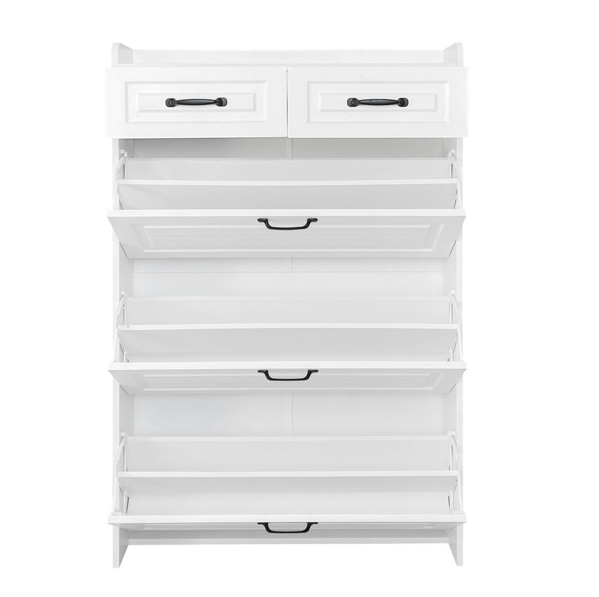 SCHUHSCHRANK mit Schubladen und Türen, weiß matt / Eichen-Optik, moderner Stauraum für Wohnzimmer, 131/23,5/80 cm - Weiß, Holzwerkstoff (131/23.5/80cm) - Redom