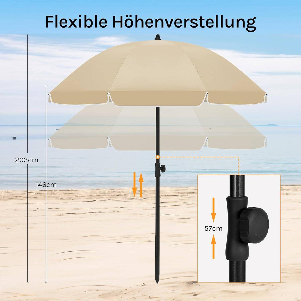 SONNENSCHIRM, Balkonschirm Strandschirm UV-beständig wasserdicht - Taupe, Metall (175/175cm) - Woltu