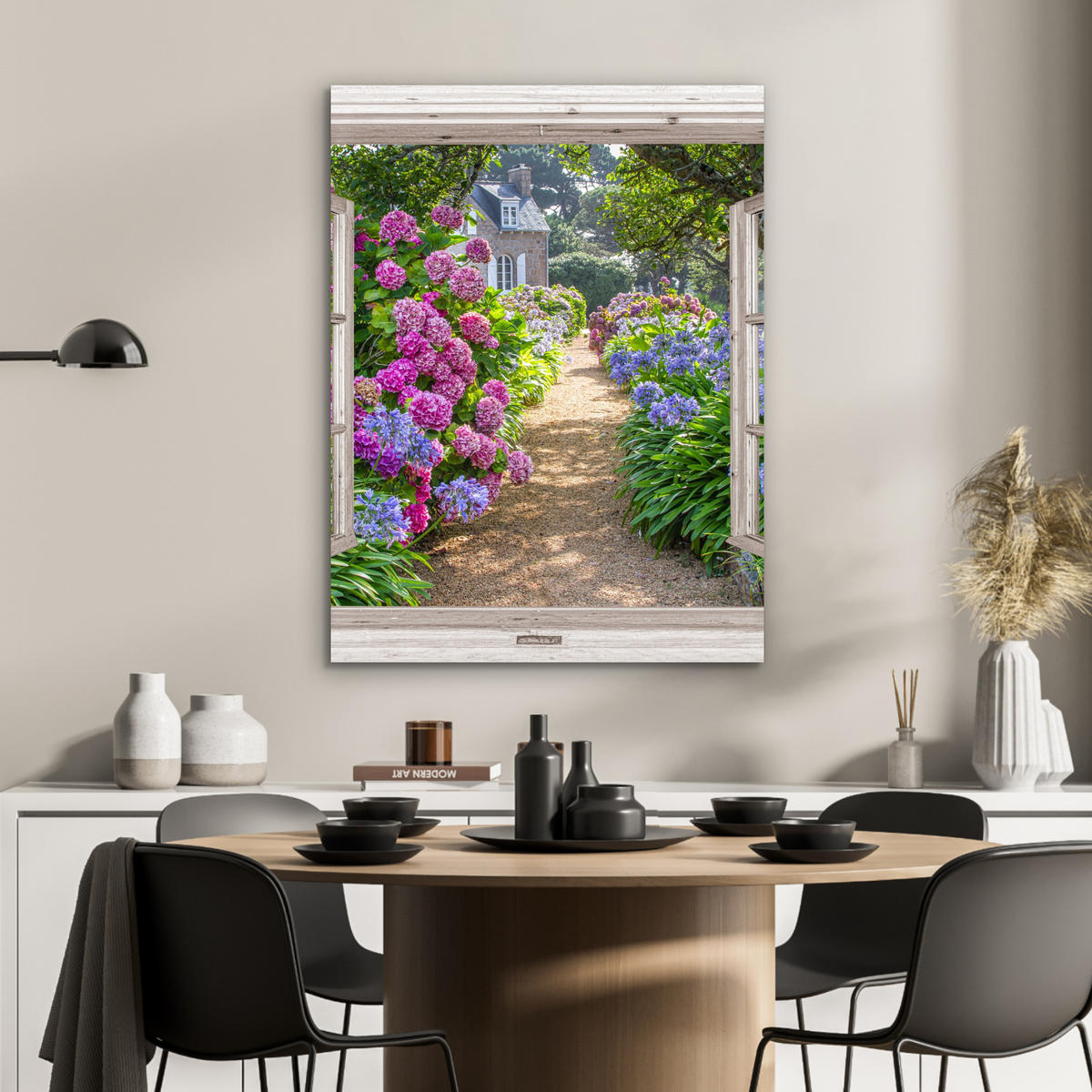 KOVOVÝ OBRAZ Hortenzie - Priehľadné - Kvety - Leto - Fialová - Cesta 60x80 cm - lila, kov (60/80cm) - MuchoWow