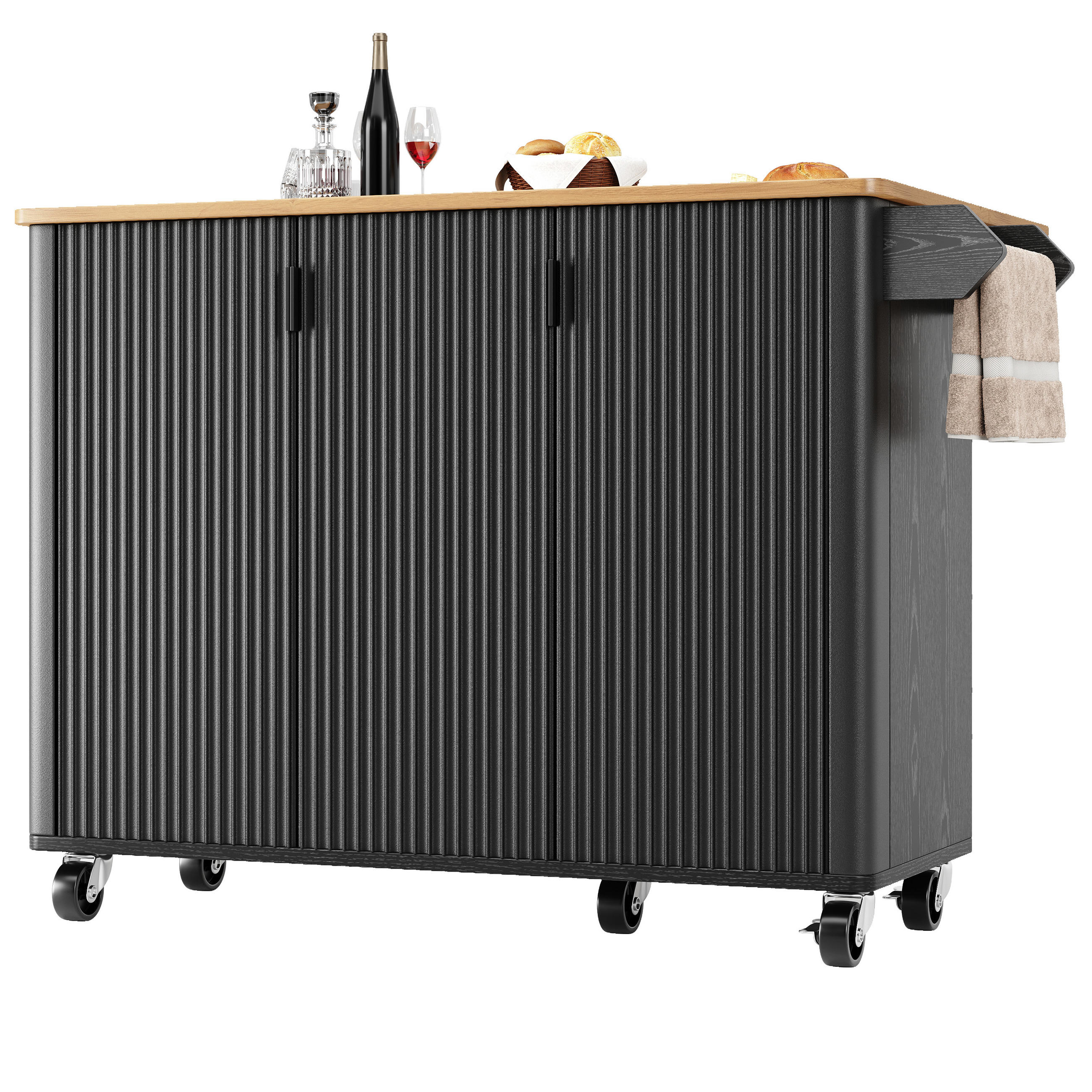 KÜCHENINSEL 130cm Küchenwagen Ausziehbar Weiß Schwarz - Schwarz, Holzwerkstoff (130/92/45cm) - FLIEKS