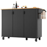 KÜCHENINSEL 130cm Küchenwagen Ausziehbar Weiß Schwarz - Schwarz, Holzwerkstoff (130/92/45cm) - FLIEKS