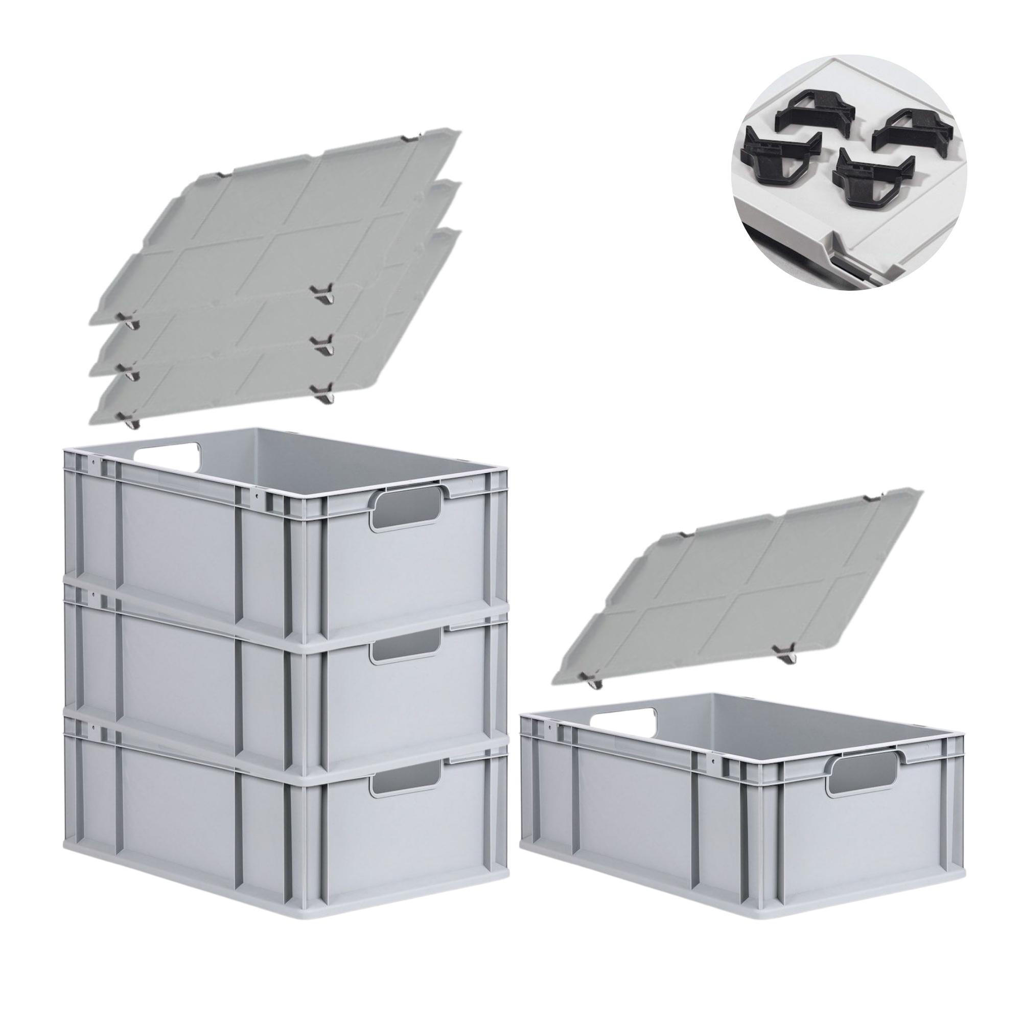 EUROBOX 4x Nextgen Economy Mit Auflagedeckel Grau/Schwarz Griffe Offen 44 Liter - Schwarz, Kunststoff (40/22/60cm) - PROREGAL