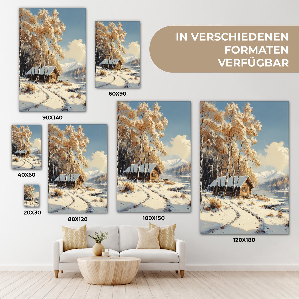LEINWANDBILD Winter - Schnee - Zuhause - Natur 40x60 cm - Hellbraun, Textil (40/60cm) - MuchoWow