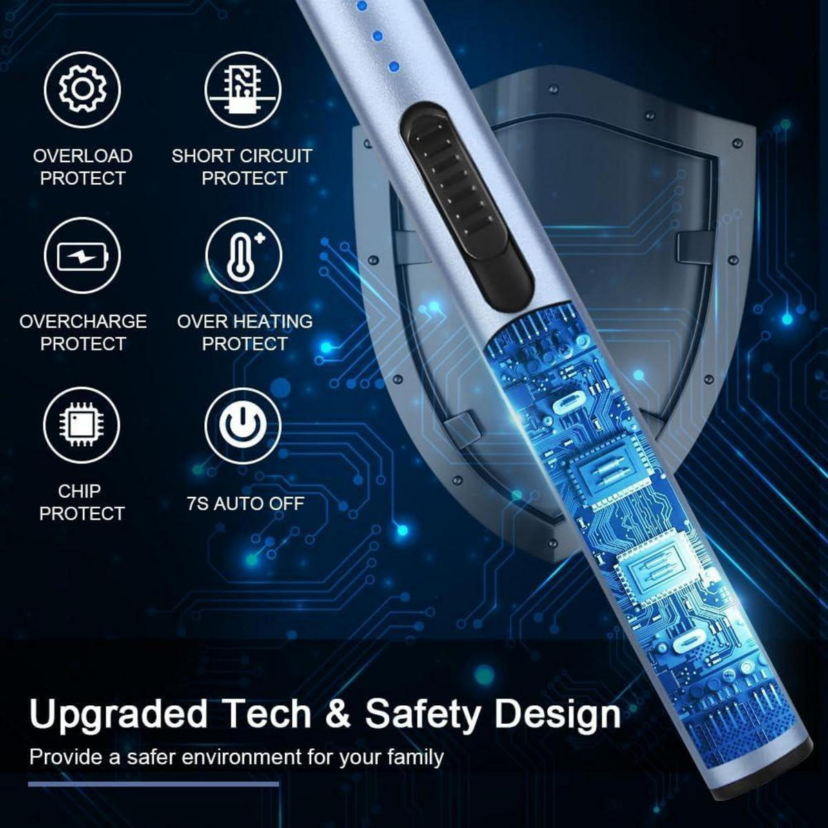 STABFEUERZEUG 3-teiliges Set Plasma USB wiederaufladbar winddicht blau - Hellblau, Metall (1.7/1.5/17.1cm)