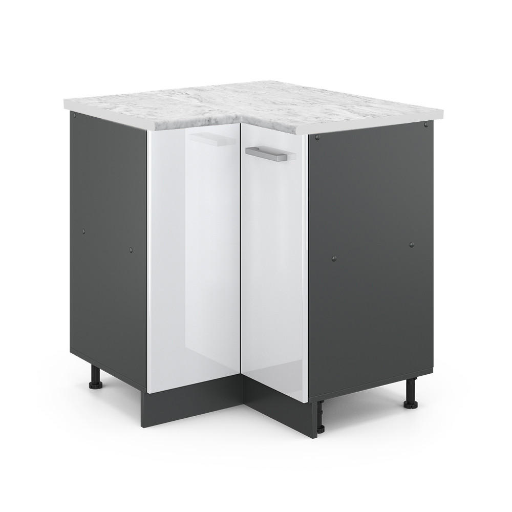 ECKUNTERSCHRANK R-Line Weiß Hochglanz 75.6 cm AP Marmor - Weiß Hochglanz/Anthrazit, Holzwerkstoff (75.6/81.6/60cm) - Vicco