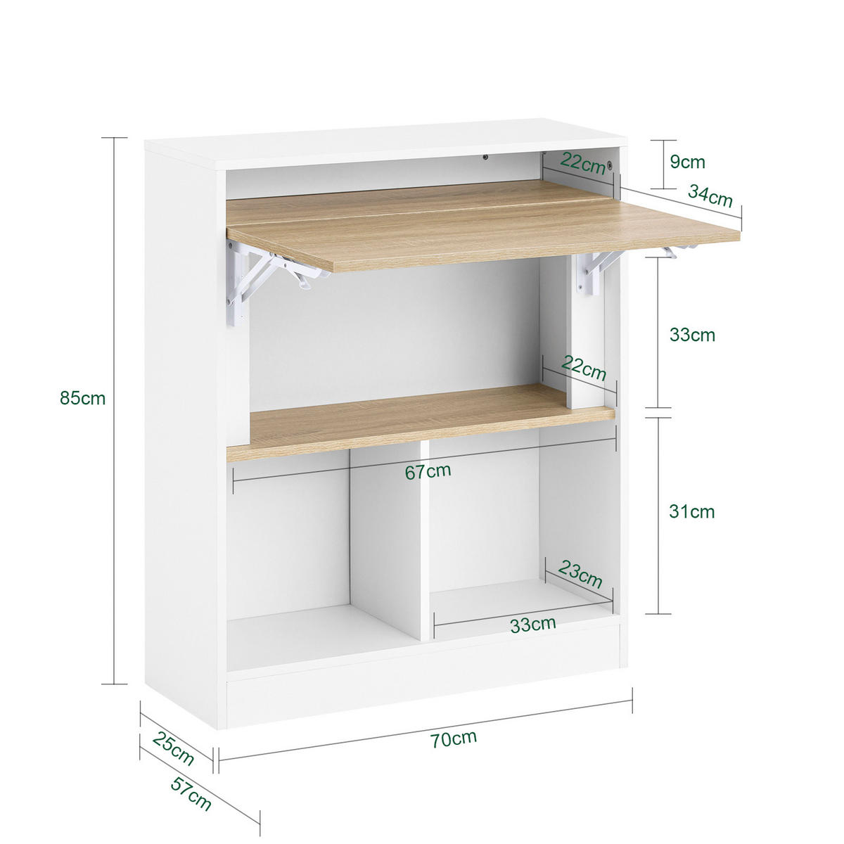 KLAPPTISCH Weiß - Weiß, Holz/Holzwerkstoff (54/70/85cm) - SoBuy