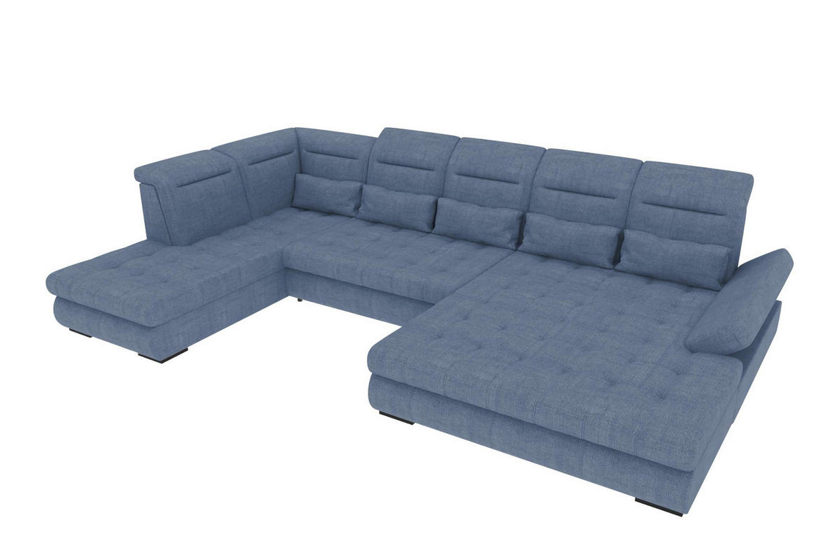 WOHNLANDSCHAFT Toscana Strukturstoff inkl. Schlaffunktion - Blau, Textil (358/87/208cm) - 99rooms