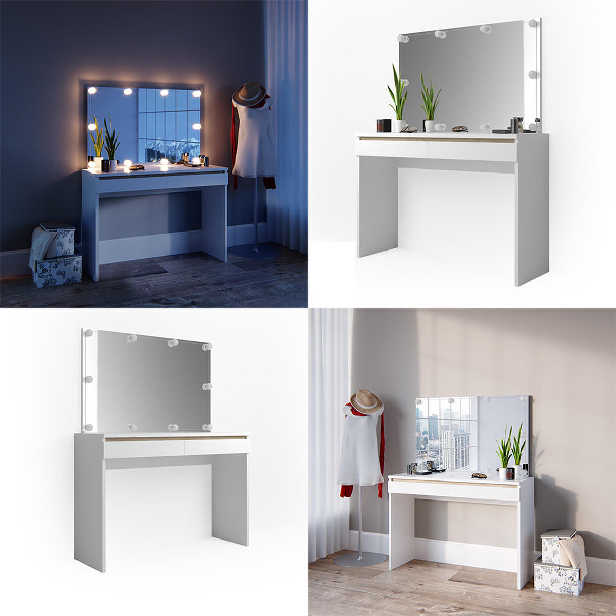 SCHMINKTISCH Emma Weiß 120 cm mit LED Beleuchtung - Weiß, Holzwerkstoff (120/83/41.8cm) - Vicco