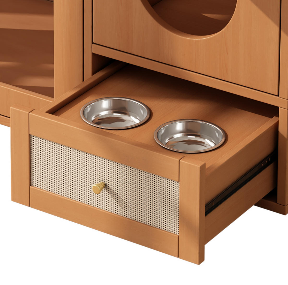SIDEBOARD 120/45/76 cm in Nussbaum-Optik mit Glastür & Futternapf-Schublade - Walnussfarben, Holzwerkstoff (120/83/45cm) - BEAOK