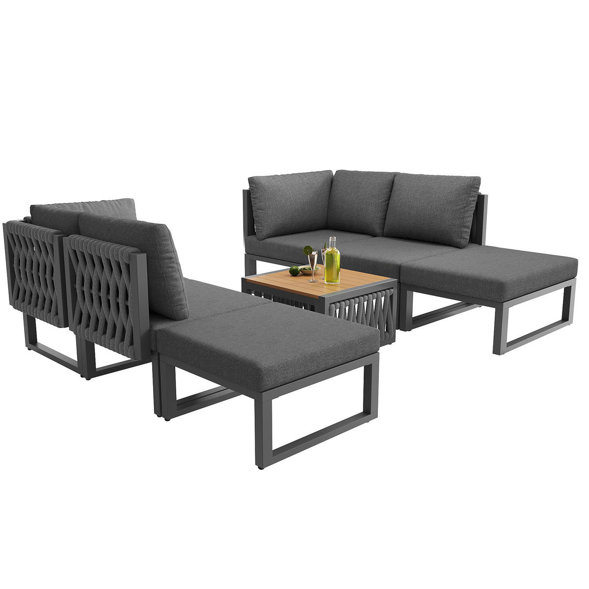 GARTENLOUNGE-SET mit verstellbaren Rückenlehnen & Tisch, 7-teilig, 54/49/83 cm, Grau - Grau, Metall - Redom