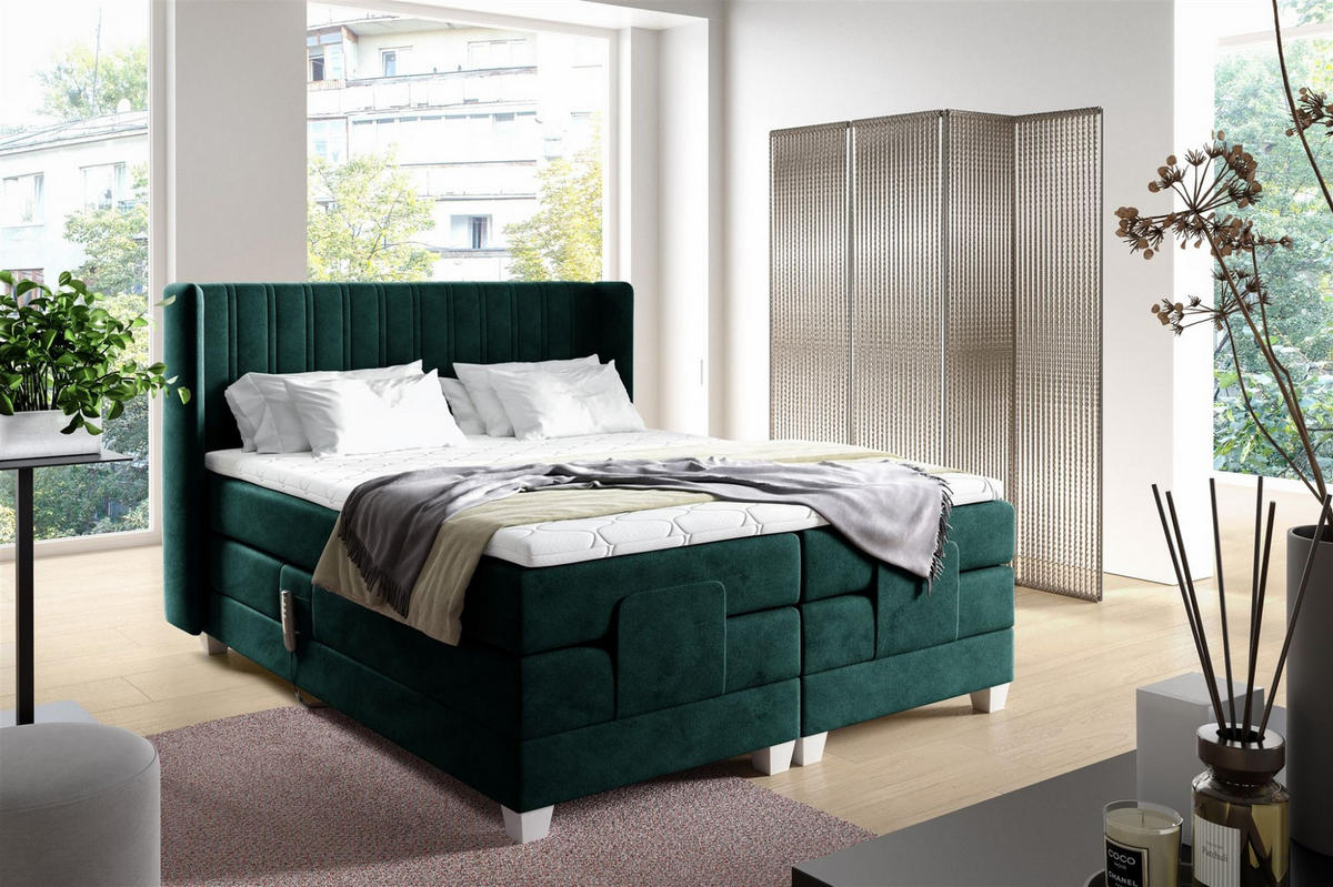 BOXSPRINGBETT Bett Elektrisch Magnus - Grün, Holzwerkstoff/Textil (160/200cm) - Fun Möbel