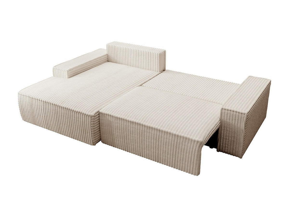 ECKSOFA mit Schlaffunktion - Ecke links - grob gerippter Cord - Beige - AMELIA - Beige, Textil (267/167cm) - Vente-Unique