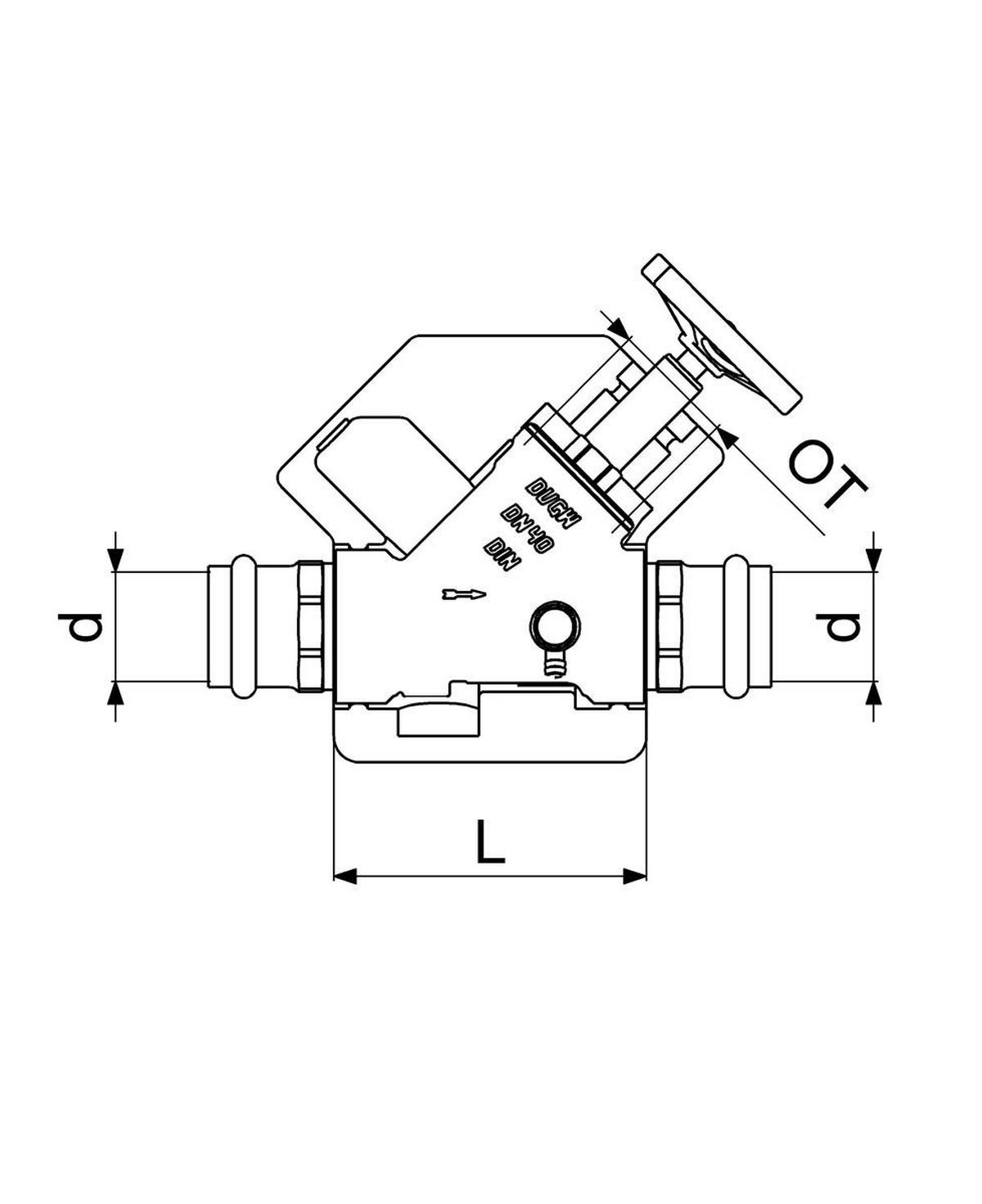 FREISTROMVENTIL,PRESSANSCHL.IG M.ENTL.,ST.SP,M.DS,DN40,PR42,DVGW - Schwarz, Metall (10/18/30cm) - Schlösser Armaturen