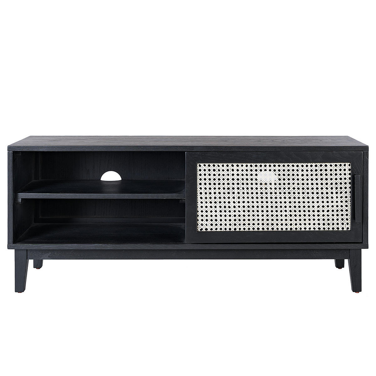TV-LOWBOARD mit 1 Tür - Natur / Eiche Schwarz - Wiener Geflecht / Echtholzfurnier - Eichefarben/Schwarz, Eichenholz/Naturmaterialen (120/50/40cm) - home24