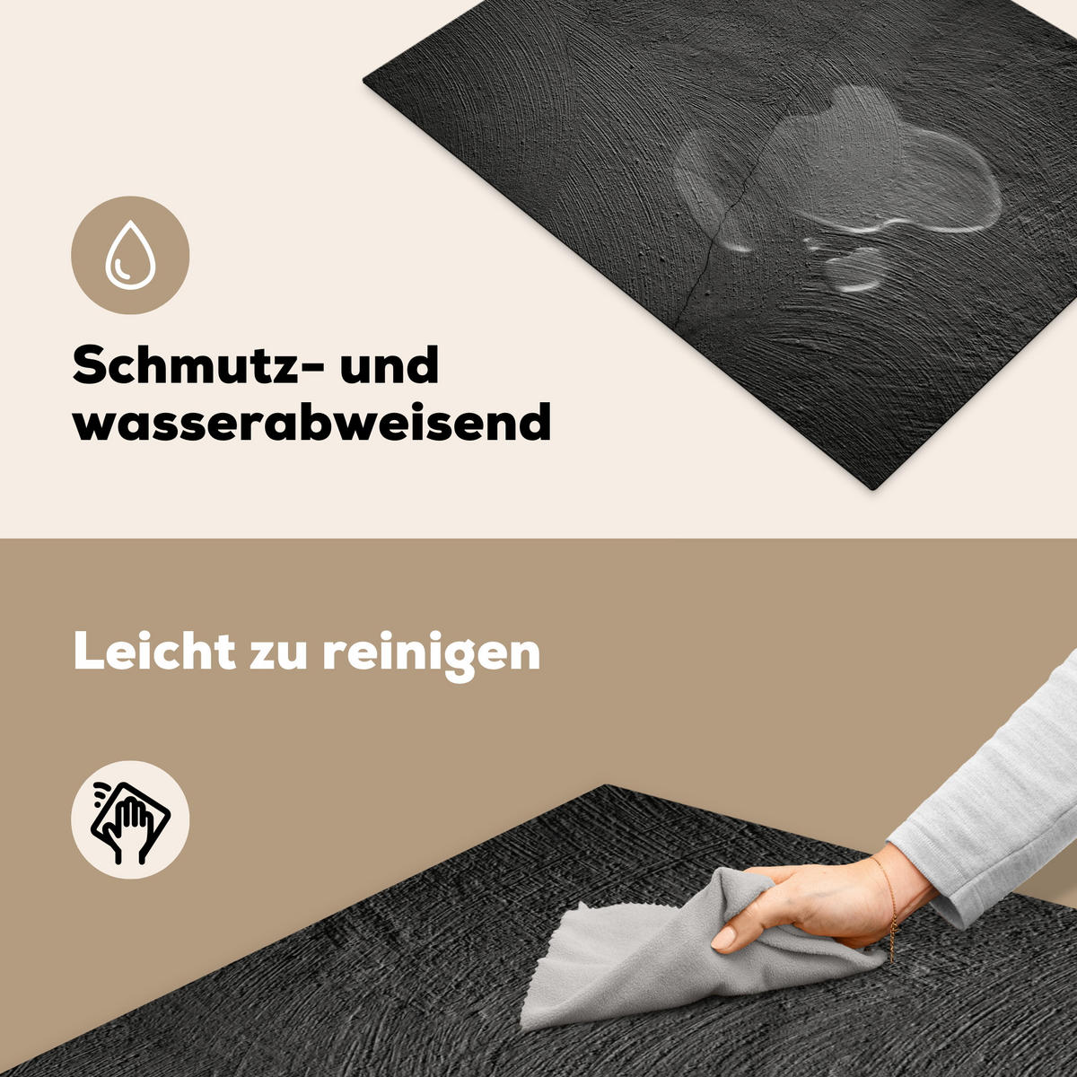 HERDABDECKPLATTE Beton - Schwarz - Industriell Herdabdeckung Induktionsfeld 70x52 cm - Anthrazit, Kunststoff (70/52/0.2cm) - MuchoWow