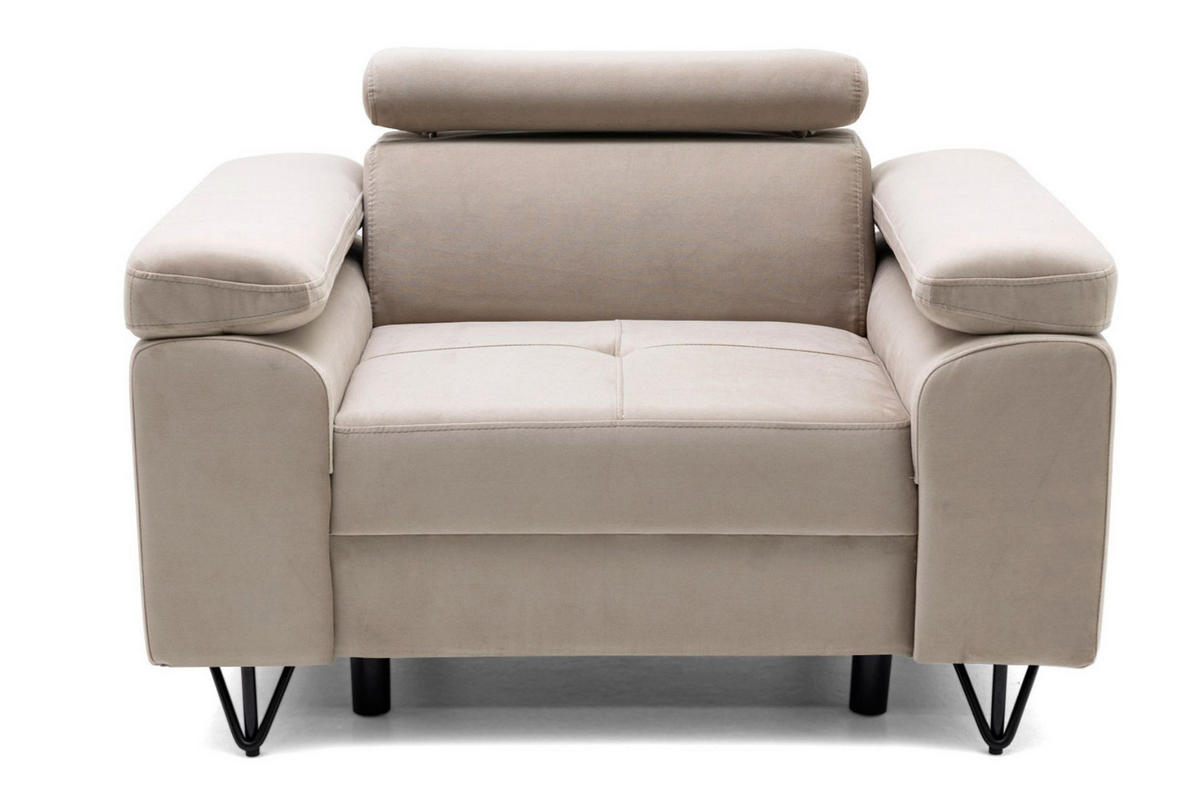 SESSEL JUNIOR mit verstellbare Kopfstütze Velours Beige - Beige/Schwarz, Holz/Textil (116/90/92cm) - Muffo