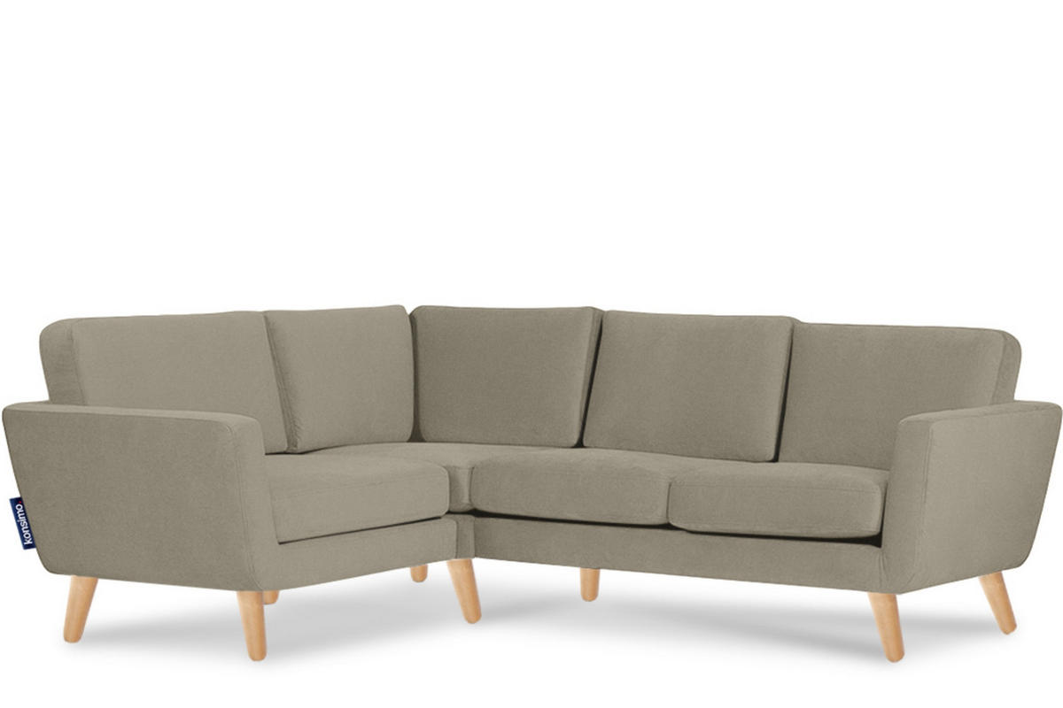 ECKSOFA-LINKS TAGIO 3/4 Sitzer, Beige - Beige/Braun, Buchenholz/Textil (220/181cm) - KONSIMO®