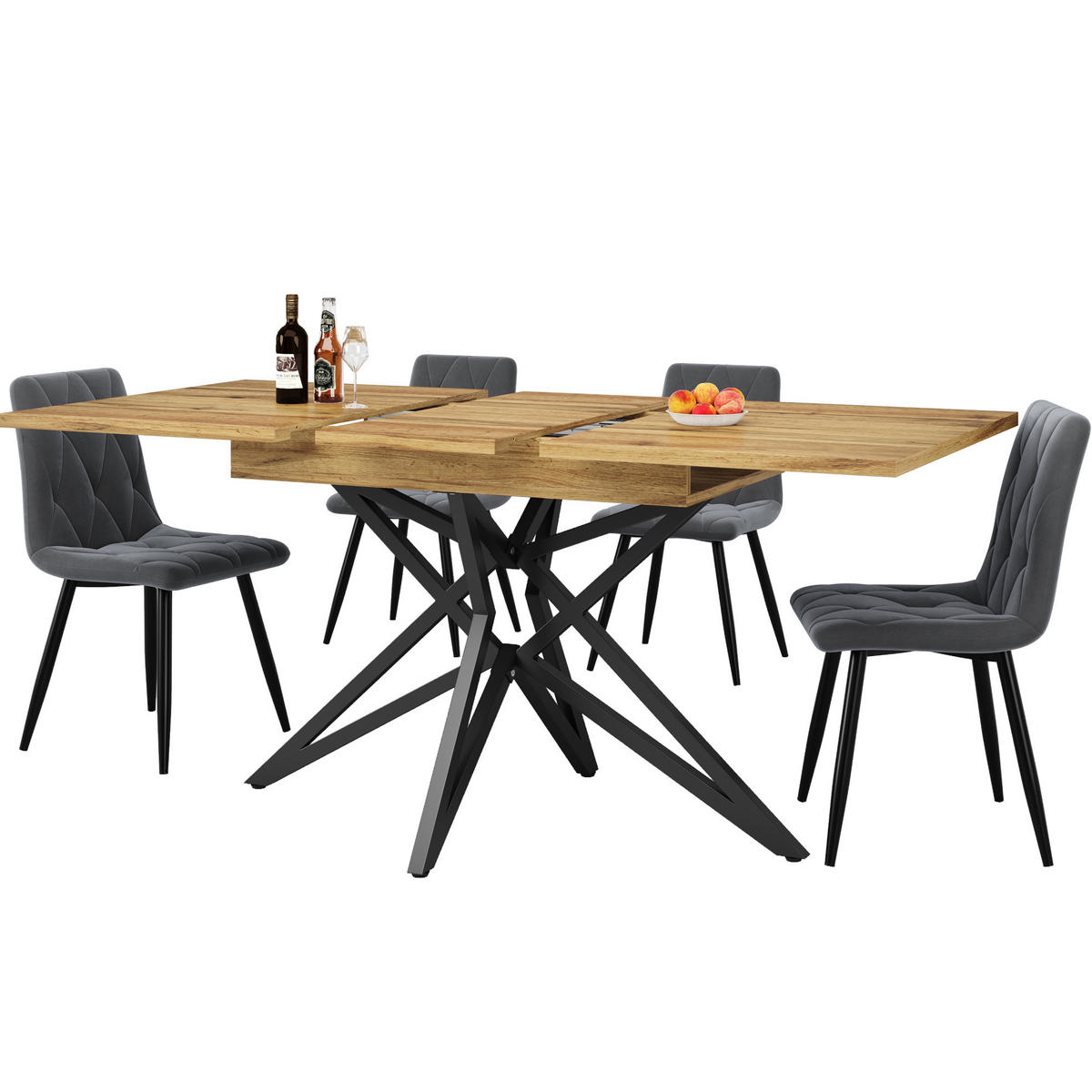 ESSTISCH 120/160/80 cm in Walnussfarben ausziehbar mit sternförmigem Metallgestell - Braun, Holzwerkstoff (120/80/66.1cm) - Flora Grace