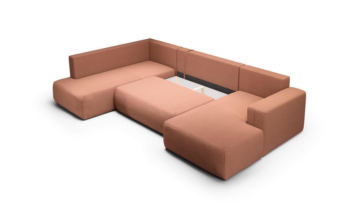 ECKSOFA aus Polyester Revolto U XL 8 Sitzer, Orange (Aragon 56) - Orange, Textil (335/200cm) - Meblito