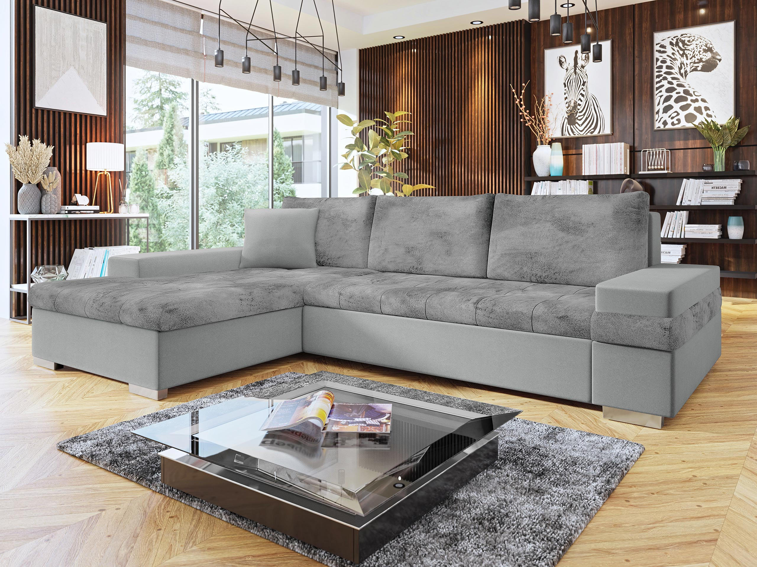 ECKSOFA Bangkok Mini Premium - Silberfarben/Graphitfarben, Holz/Textil (274/182cm) - MIRJAN24