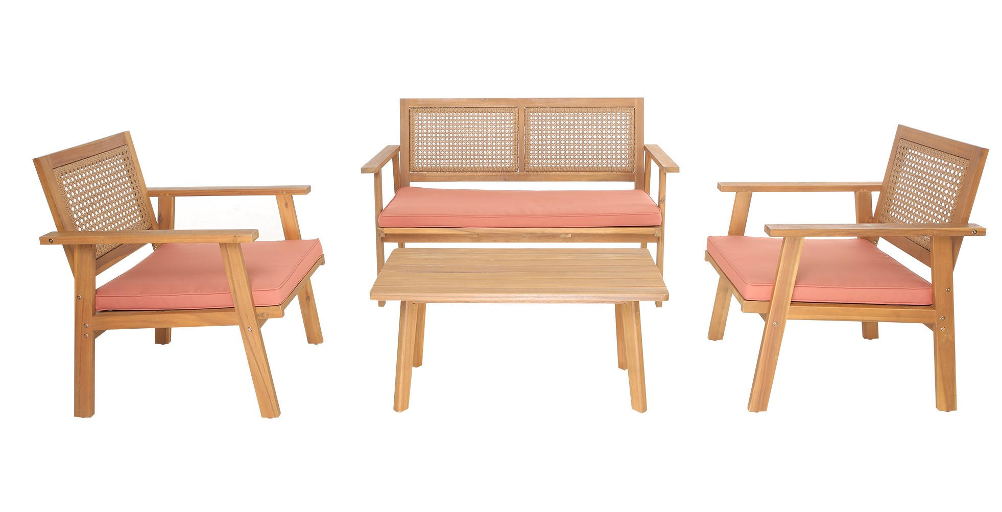 GARTENGARNITUR Rattan - Rosa - Hellrosa, Holz - Nordlys