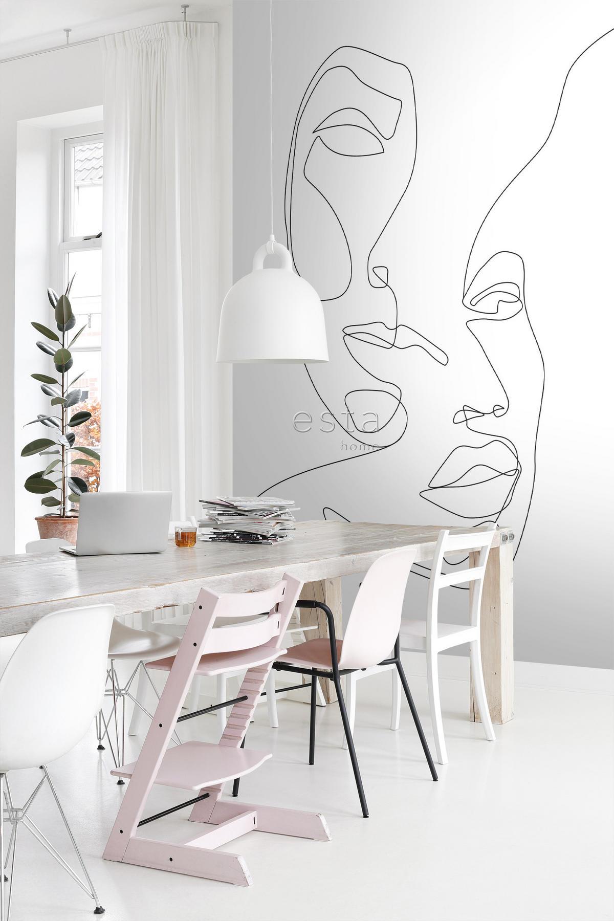 FOTOTAPETE Line Art Gesichter 200 x 300 cm - Schwarz, Papier (200/300cm) - ESTAhome