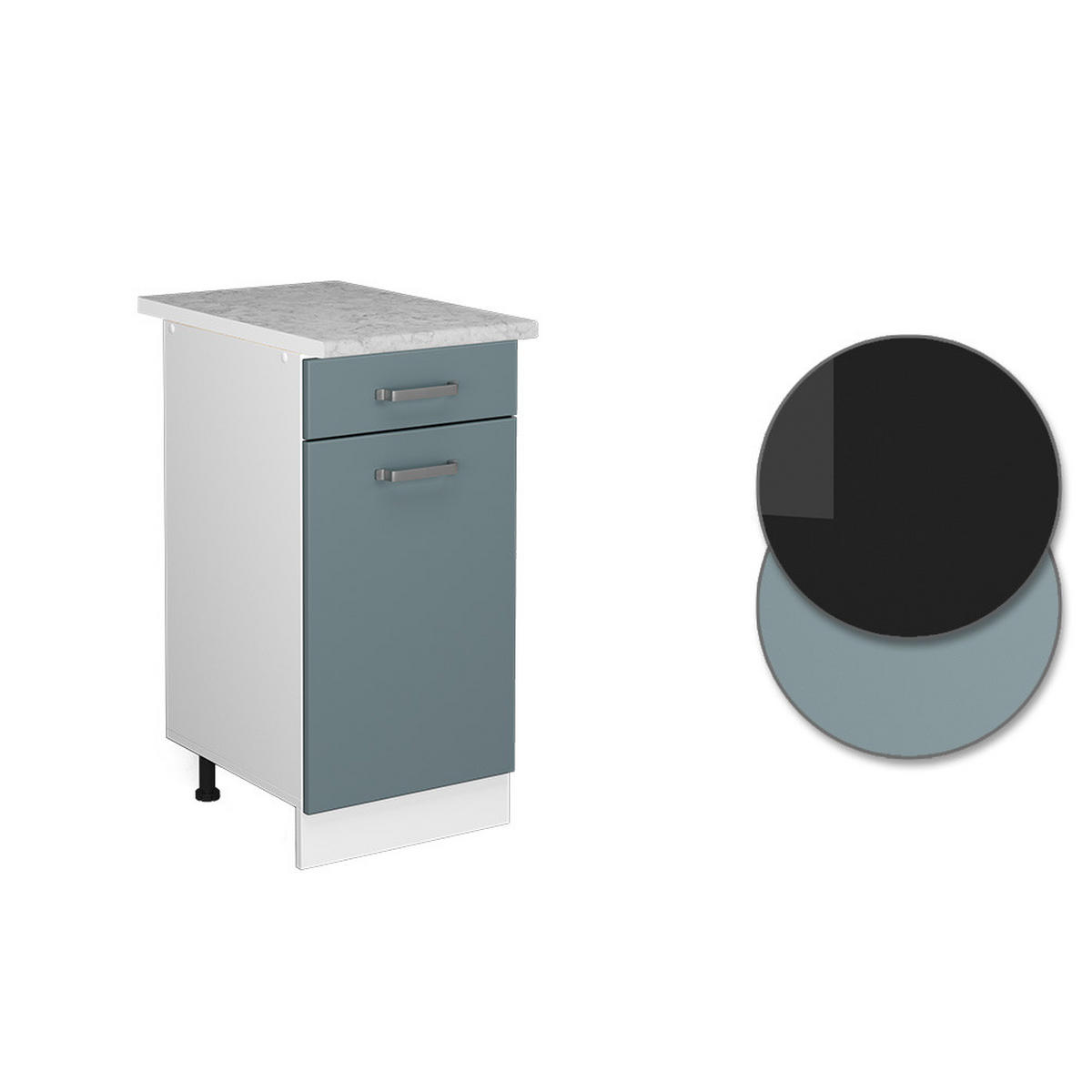 KÜCHENUNTERSCHRANK R-Line Blau-Grau 40 cm, AP Marmor - Blaugrau/Weiß, Holzwerkstoff (40/81.6/60cm) - Vicco